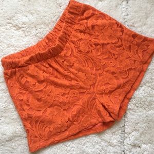 Orange Lace, Lined, Elastic Waist Shorts